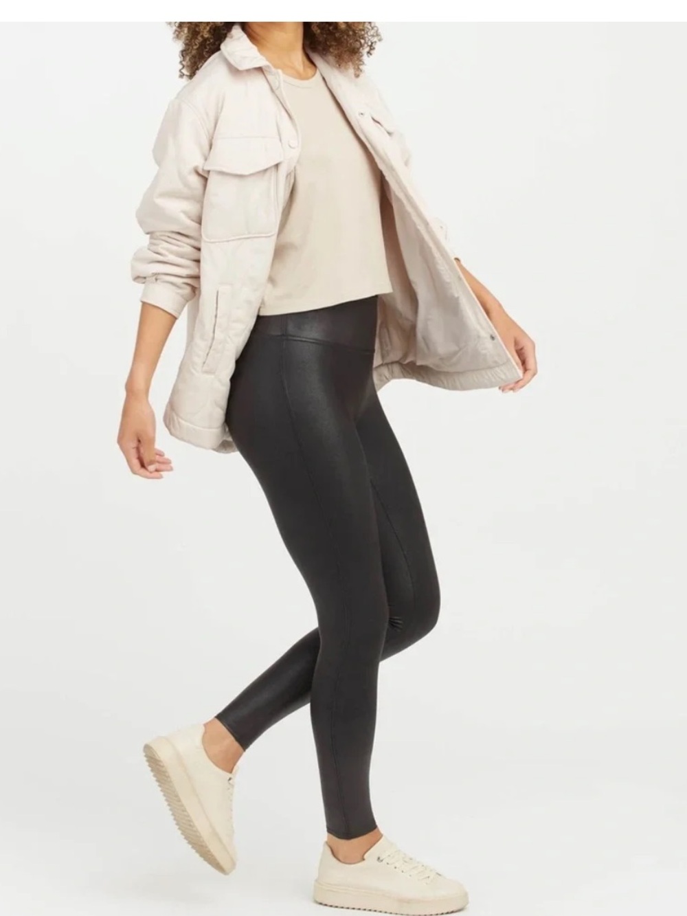 SPANX Faux Leather Leggings Medium Petite Black High Rise Shaping Skinny Pants